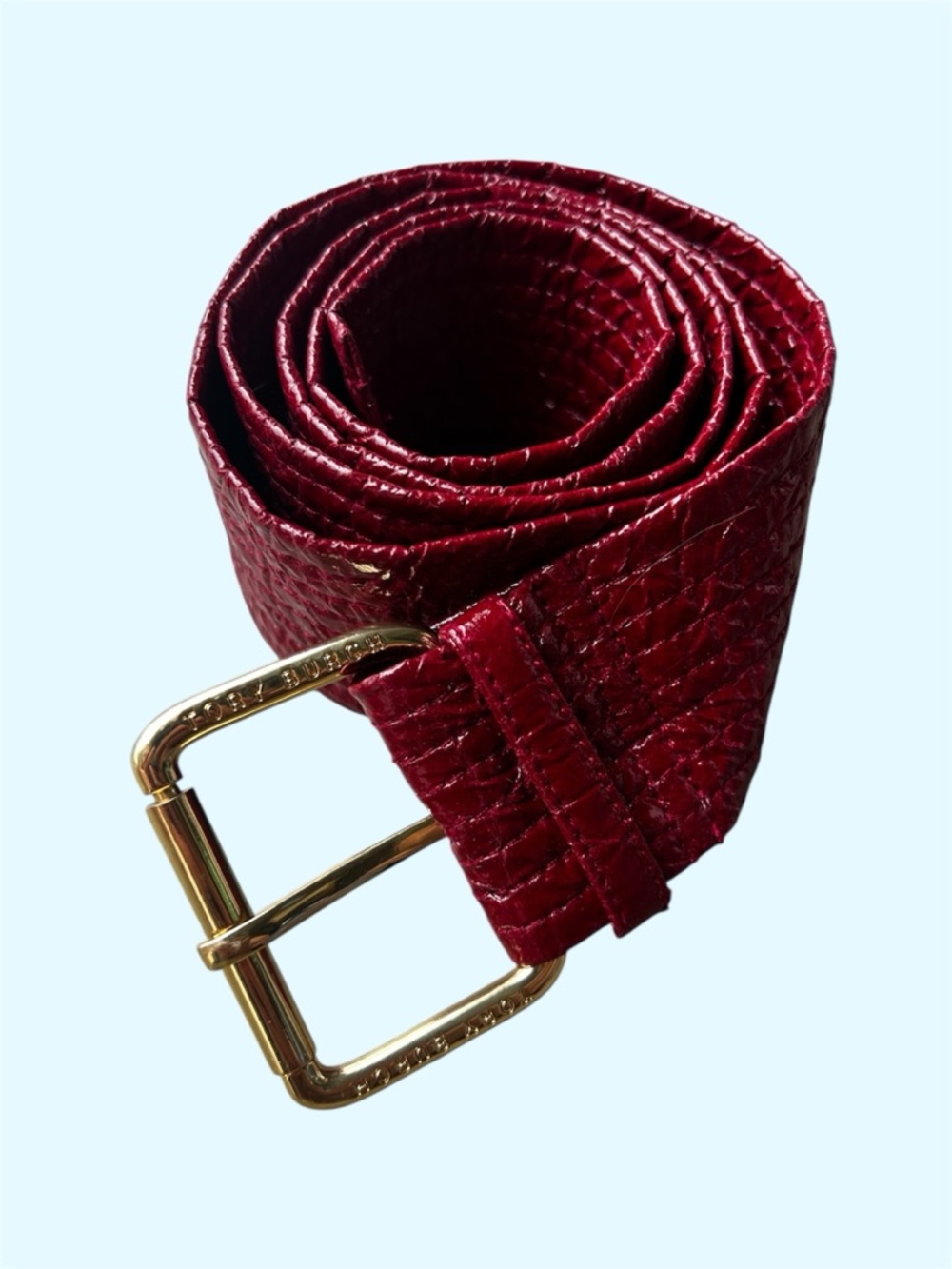 Tory Burch Vegan Leather Textured Belt in Burgundy One Size